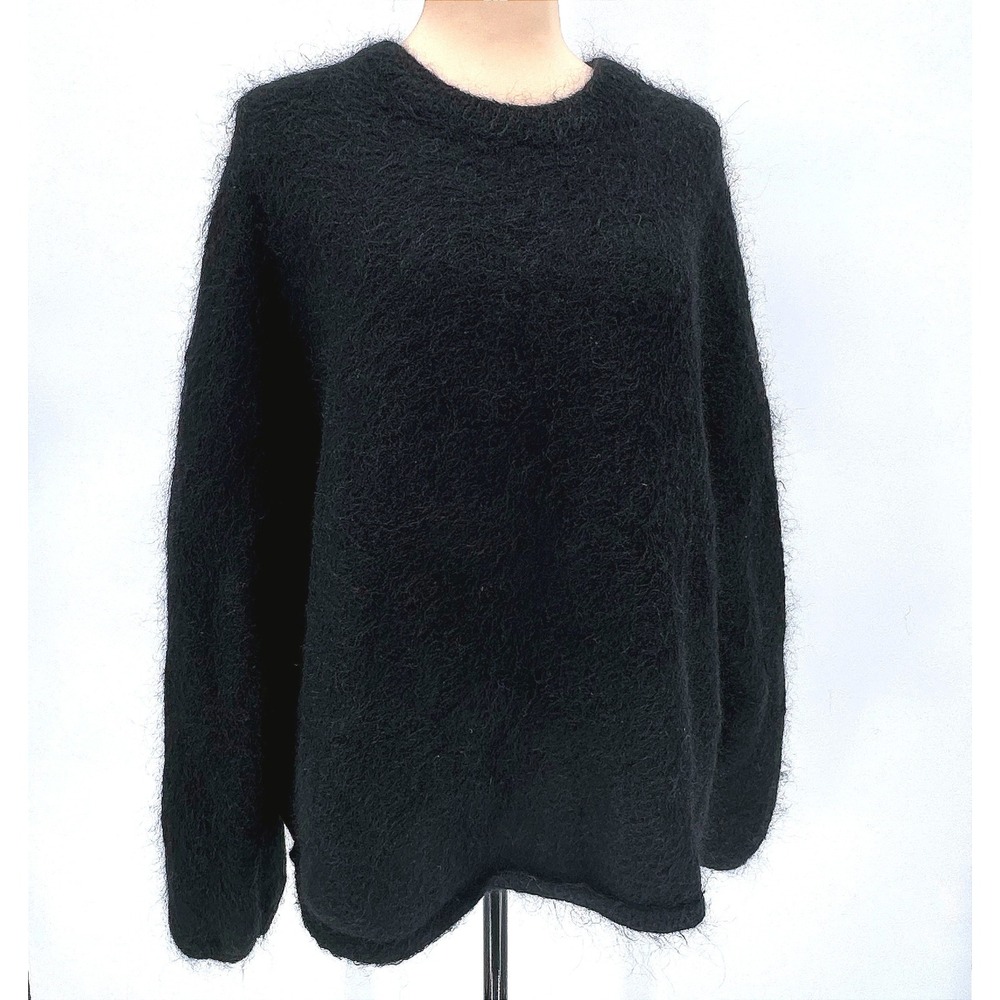 HM Edition Black Mohair Wool Blend Fuzzy Shaggy Crew Neck Sweater P/N 1242877 0